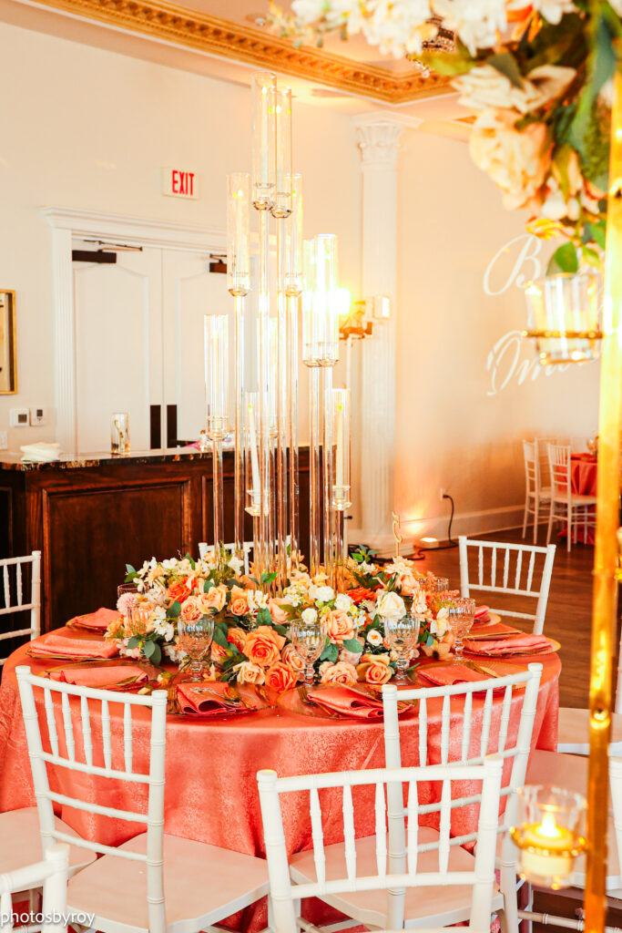 candelabra on a table for wedding decor